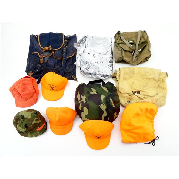ASSORTED OUTDOOR / HUNTING HAT AND BAG, ETC. LOT