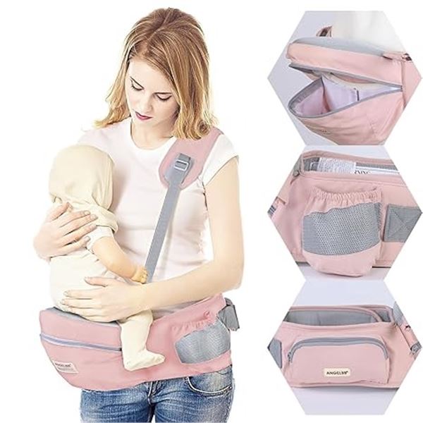 Foldable Baby Hip Carrier/Wearable Baby Hip Seat Carrier with Front Pocket (Pink) - New in Box