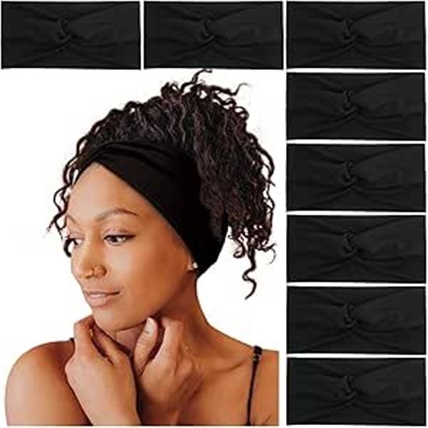 16PCS Wide Bow Stretchy Headbands/Hair Wraps; Soft & Comfy - Black - New
