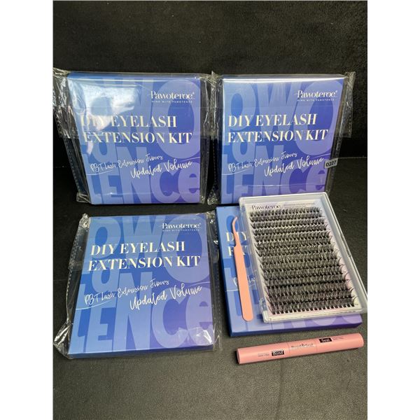 Lot of 3 DIY Eyelash Extension Kits with Tweezers, Lash Clusters, & Glue - New
