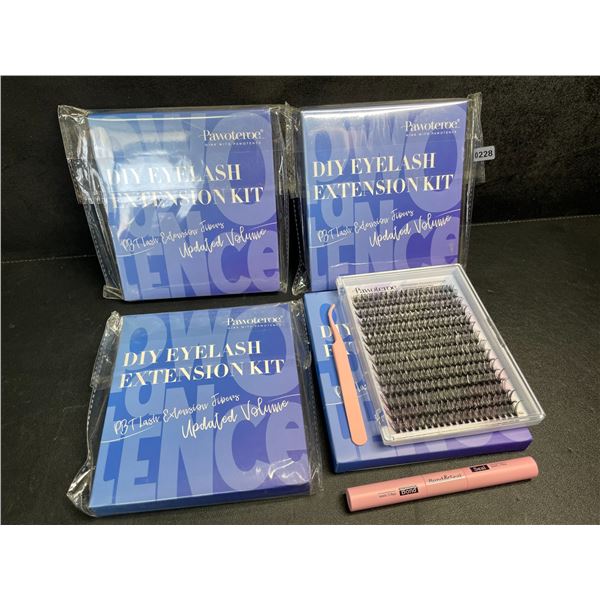 Lot of 3 DIY Eyelash Extension Kits with Tweezers, Lash Clusters, & Glue - New