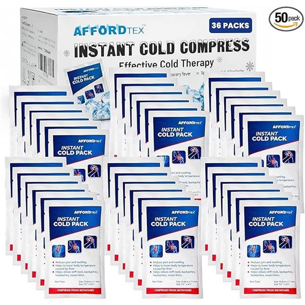 36-Pack Box of Instant Cold Packs (7.5" x 4.5" Size) Great for Injuries, Sprains, Pain Relief, etc.