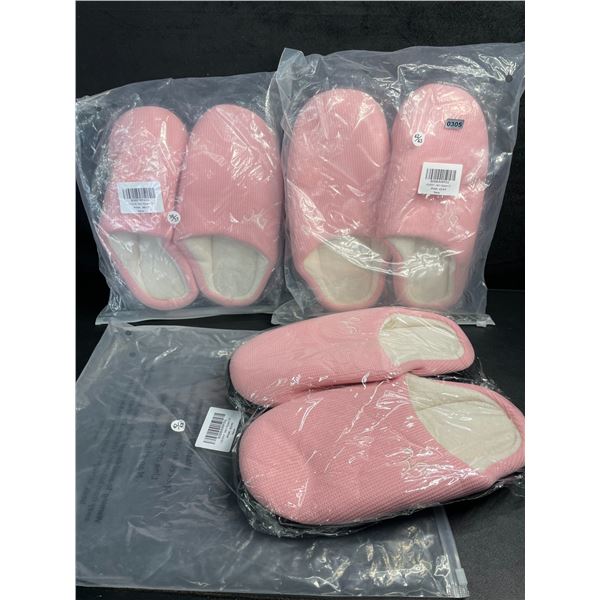 3 Pairs of Women's Pink Slippers with Non-Slip Grip Bottom (Assorted Sizes - See Photos) New!