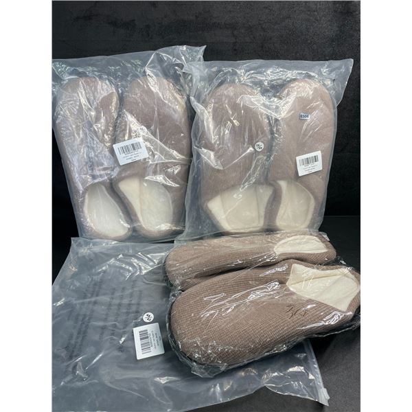 3 Pairs of Women's Brown Slippers with Non-Slip Grip Bottom (Assorted Sizes - See Photos) New!