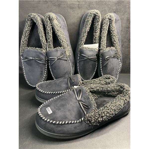 3 Pairs of Black Moccasin Slippers with Non-Slip Grip Bottom (Assorted Sizes - See Photos) New!