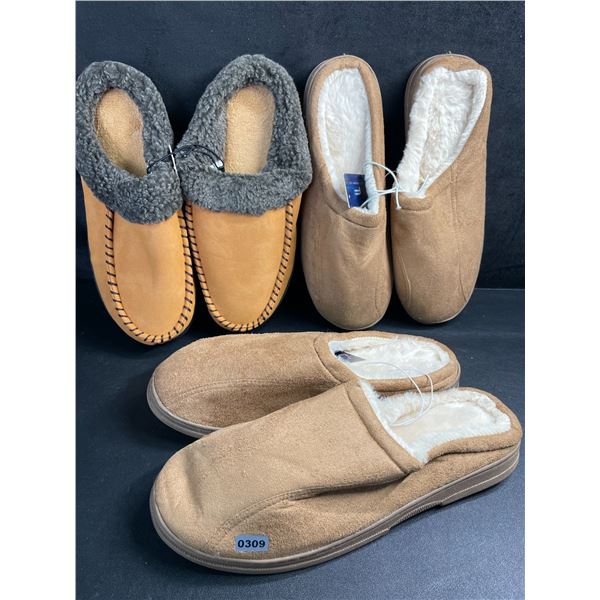 3 Pairs of Assorted Tan Slippers with Non-Slip Grip Bottom (Assorted Sizes - See Photos) New