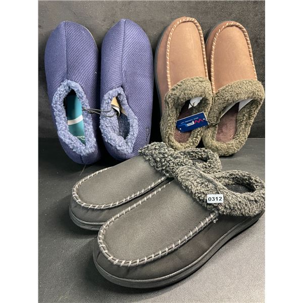 3 Pairs of Assorted Men's Slippers with Grip Bottom - New (Assorted Sizes - See Photos)