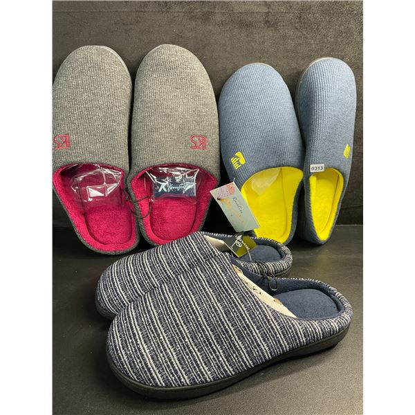 3 Pairs of Assorted Slippers with Grip Bottom - New (Assorted Sizes - See Photos)