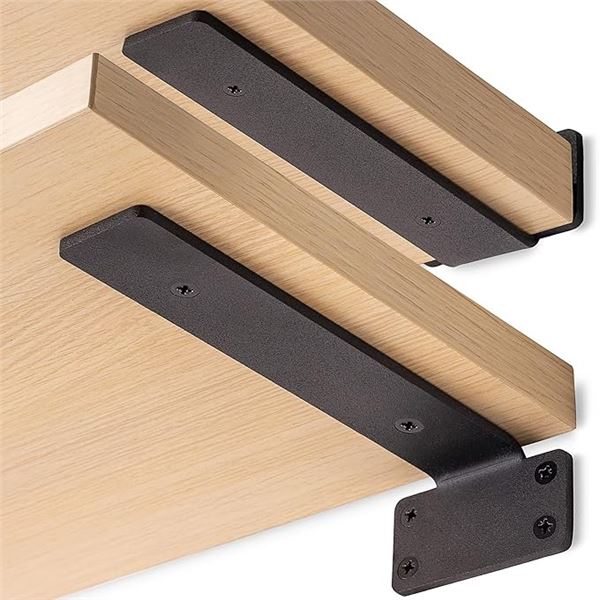 4PCS Heavy-Duty Floating Shelf Brackets; 8" Wall Mounted "L" Shelf Brackets (Black) New in Box