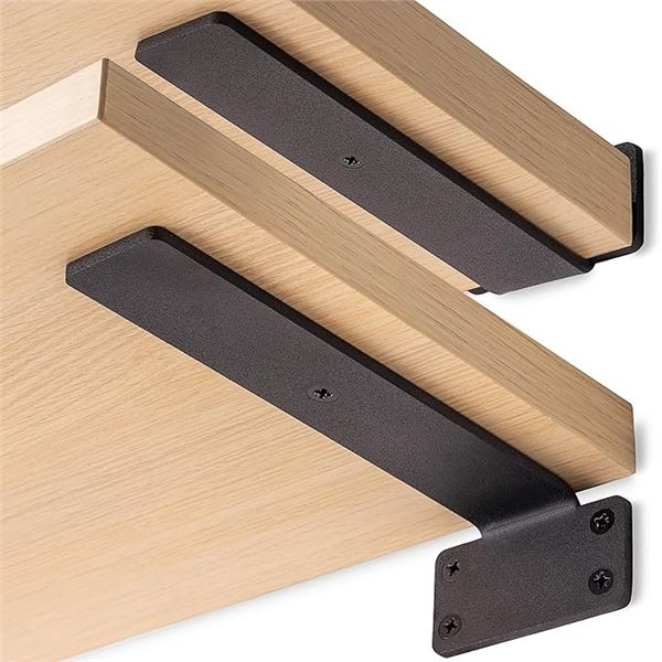 4PCS Heavy-Duty Floating Shelf Brackets; 6" Wall Mounted "L" Shelf Brackets (Black) New in Box