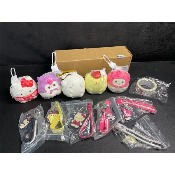 12PC Hello Kitty & Friends Squishies/Keychains/Sticker Set - New in Box