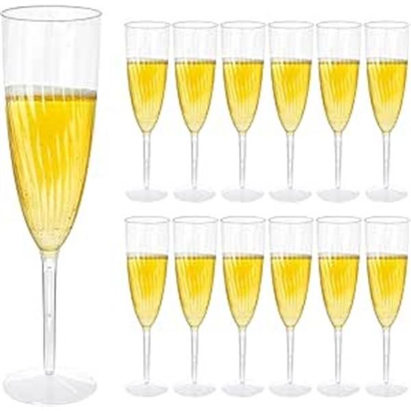 18-Pack Plastic Champagne Flutes/Glasses (6oz) Clear Plastic Champagne Glasses - New