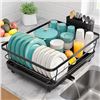 Image 1 : Sakugi Large Dish Drying Rack with Drain Board for Kitchen Counter - Durable Design (Black) New
