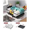 Image 6 : Sakugi Large Dish Drying Rack with Drain Board for Kitchen Counter - Durable Design (Black) New