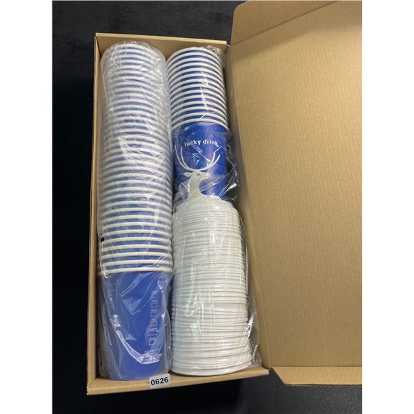 50-Pack of Disposable Coffee Cups with Lids for Hot Beverages (12oz/400ml) Blue - New
