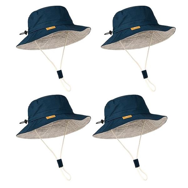 Lot of 4 Hatiis Baby/Toddler/Kids Sun Hats - UPF 50+ Sun Protection Bucket Hats (Dark Blue) - New