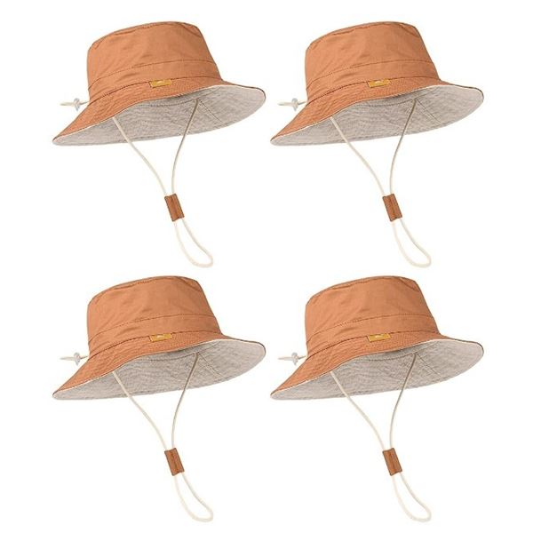 Lot of 4 Hatiis Baby/Toddler/Kids Sun Hats - UPF 50+ Sun Protection Bucket Hats (Dark Orange) - New