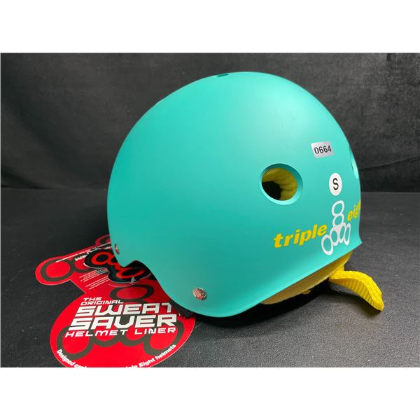 Triple Eight Certified Sweatsaver Bike/Sports Helmet - Size S- Teal/Yellow - New with Tags!