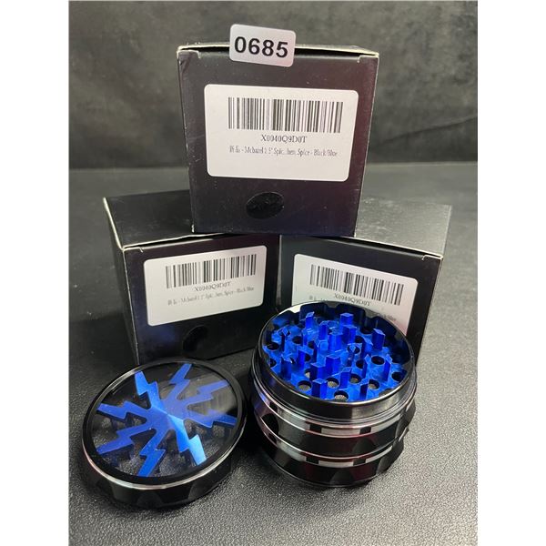 Lot of 3 Metal Herb/Weed Grinders (2.5") Metallic Blue/Black - Brand New!