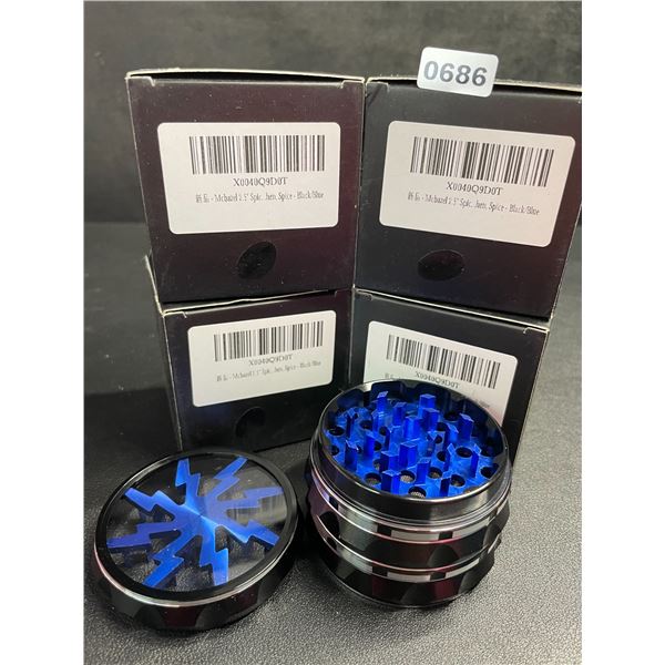 Lot of 4 Metal Herb/Weed Grinders (2.5") Metallic Blue/Black - Brand New!