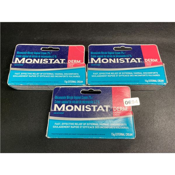 3 Boxes of Monistat Derm External Vaginal Cream (15g) For Feminine Care - New (Exp: 2027/05)