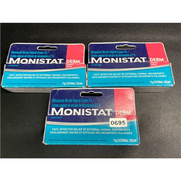 3 Boxes of Monistat Derm External Vaginal Cream (15g) For Feminine Care - New (Exp: 2027/05)