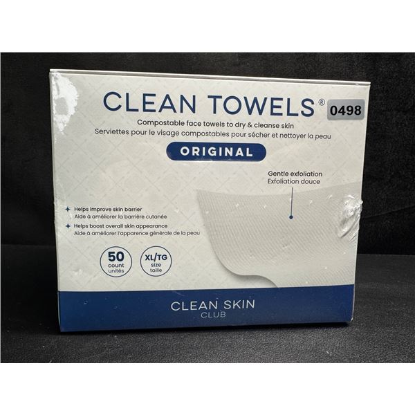 50PC Box of XL Clean Towels; Dermatologist-Approved Compostable Face Towels - Ultra Soft - New