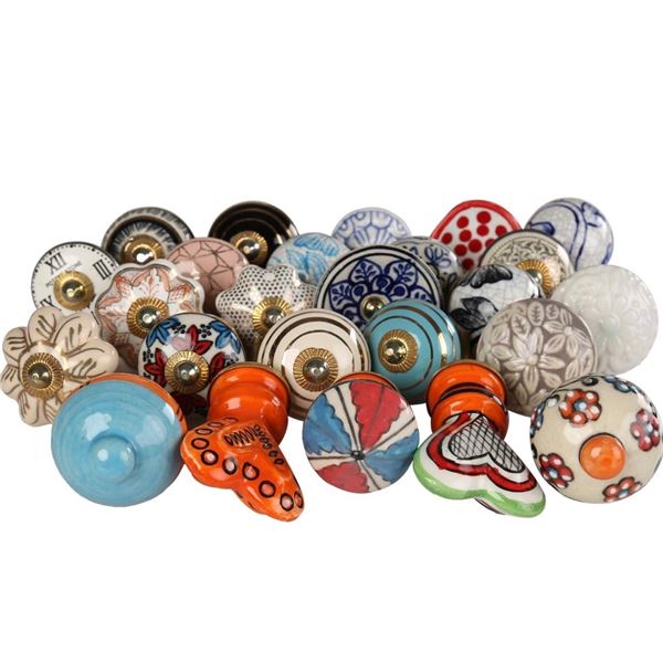 Rajrang 25PCS Multi Coloured Ceramic Handmade Indian Drawer Pulls - New