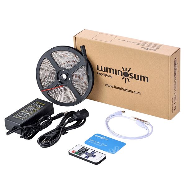 LuminoSum 16.4FT LED Warm White LED Strip Light Kit (Waterproof) with Remote Control - New in Box