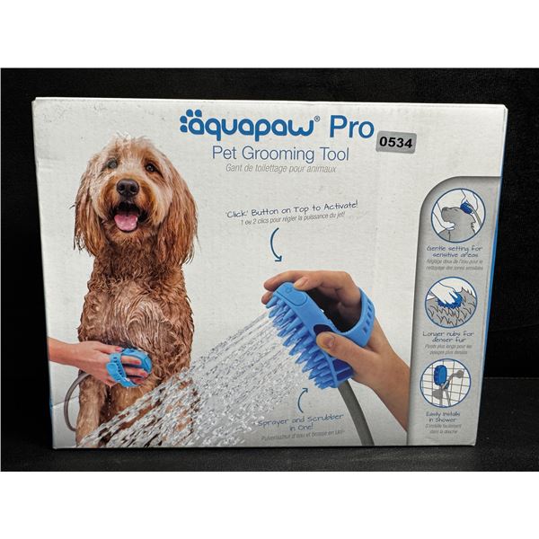 Aquapaw Pro Pet Grooming Tool - Sprayer and Scrubber Tool in One with Hose & Shower Attachment - New