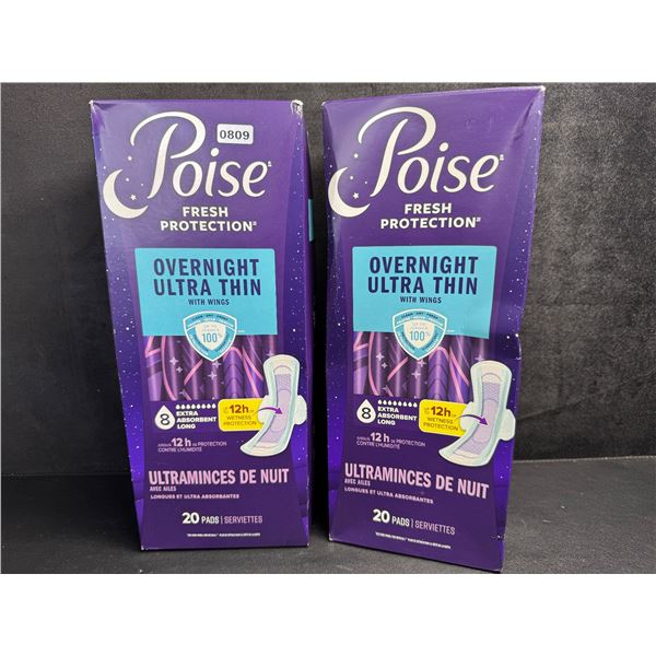 2 Boxes of Poise Overnight Ultra Thin Fresh Protection - New