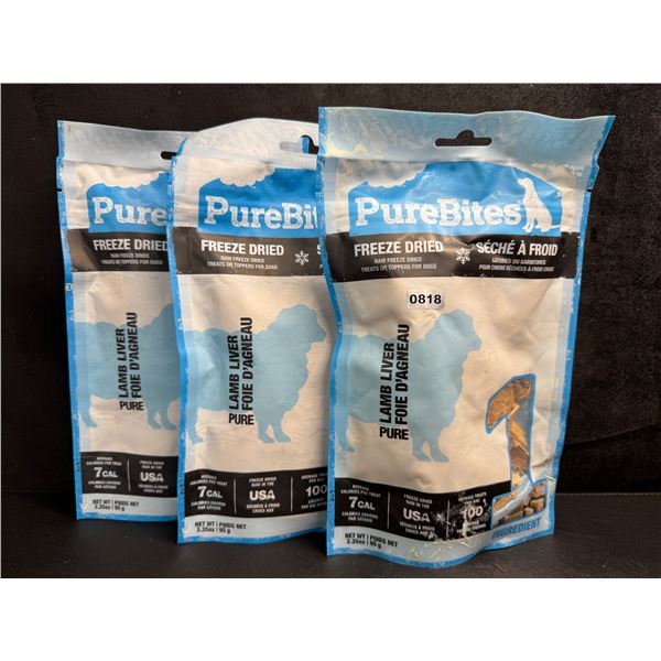 3 Bags of PureBites Freeze Dried Lamb Liver Dog Treats - New