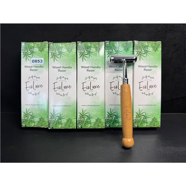 5 EcoLuxe Wooden Handle Personal Reusable Razors - New