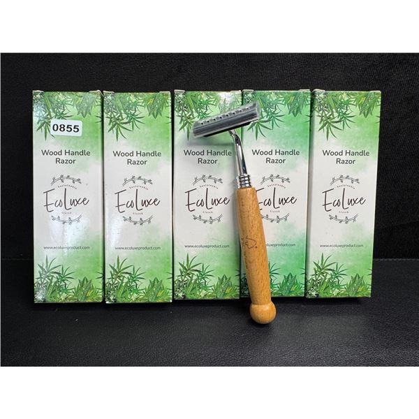 5 EcoLuxe Wooden Handle Personal Reusable Razors - New