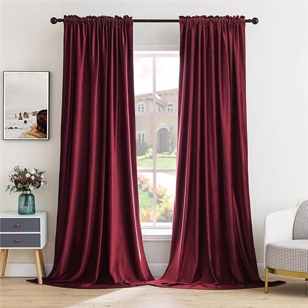 Miulee 2-Panels Burgundy Velvet Blackout Curtains (52" x 84") - New