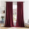 Image 1 : Miulee 2-Panels Burgundy Velvet Blackout Curtains (52" x 84") - New