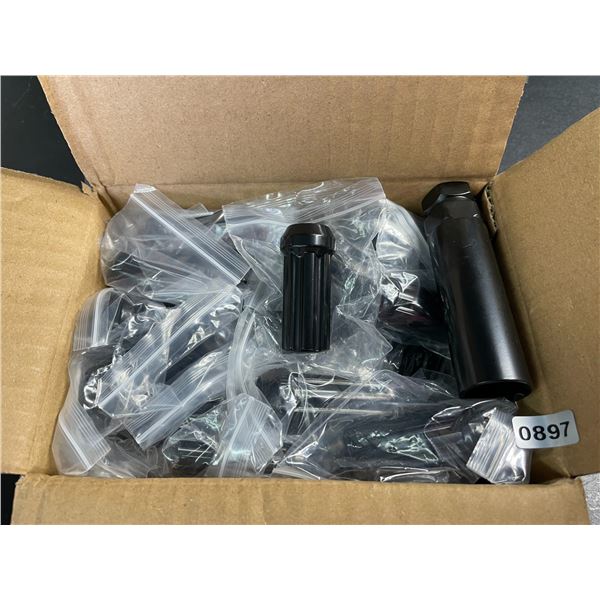 Box of 24PC M14 x 1.5 Thread Truck 1.90" Long Spine Black Lug Nuts with Key - New