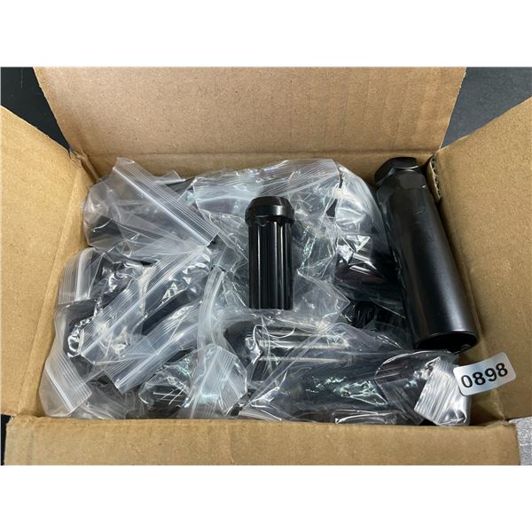 Box of 24PC M14 x 1.5 Thread Truck 1.90" Long Spine Black Lug Nuts with Key - New