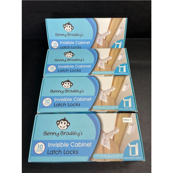 4 Boxes of Benny Bradley's Invisible Cabinet Latch Locks (10PCs Each) - New