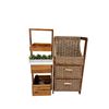 Image 1 : 2-Piece Acacia Wood & Wicker Salon Storage Set - Rolling Trolley & 3-Tier Organizer Basket