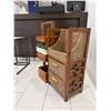 Image 3 : 2-Piece Acacia Wood & Wicker Salon Storage Set - Rolling Trolley & 3-Tier Organizer Basket