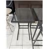 Image 3 : Set of 3 Black Metal C-Frame Side Tables - Smoked Glass & Granite Style Tops (missing one glass top)