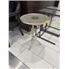 Image 2 : Silver Cast Metal Accent Table - Textured Tray Top & Ornate Trellis Base