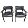 Image 1 : Set of 2 Black Faux Leather Salon Guest Chairs - Nailhead Trim & Open Back Design