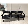Image 2 : Set of 3 Black Faux Leather Salon Guest Chairs - Nailhead Trim & Mid-Century Open Back Design