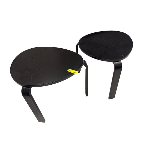 Set of 2 IKEA KYRRE Black Triangular Side Tables - Stackable Birch Veneer Three-Leg Design
