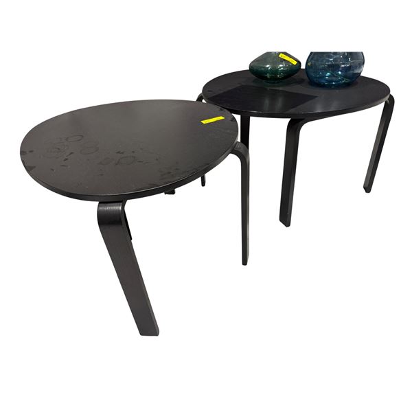 Set of 2 IKEA KYRRE Black Triangular Coffee Tables - Stackable Birch Veneer Three-Leg Design