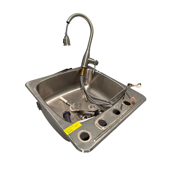 Stainless Steel Drop-In Bar Sink with Brushed Nickel Gooseneck Pull-Down Faucet