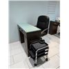 Image 2 : Professional Manicure Station Set - Glass Top Nail Desk, Rolling Technician Chair & Storage Trolley