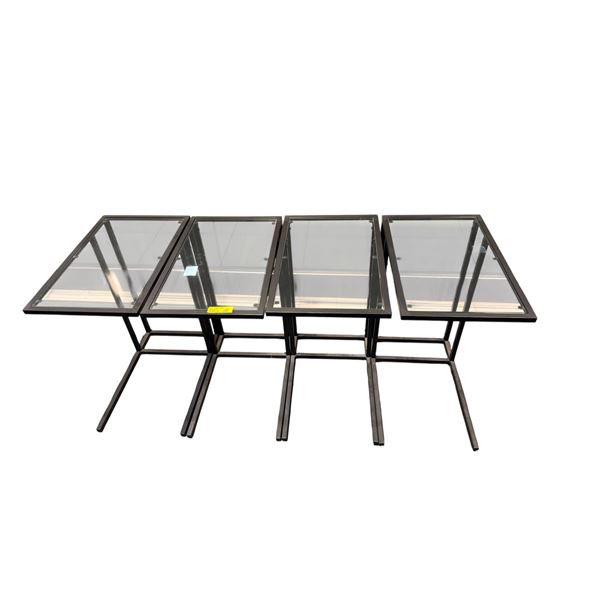 Set of 4 Black Metal C-Frame Side Tables - Smoked Glass & Granite Style Tops